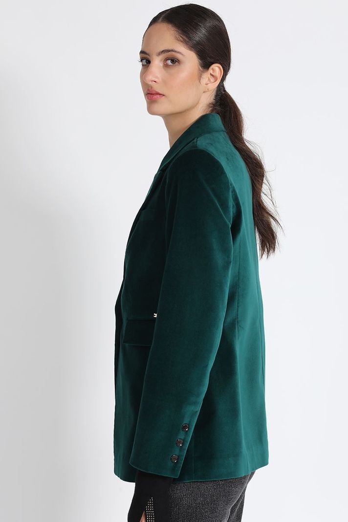 Blazer Entallado Terciopelo Verde Liola-3