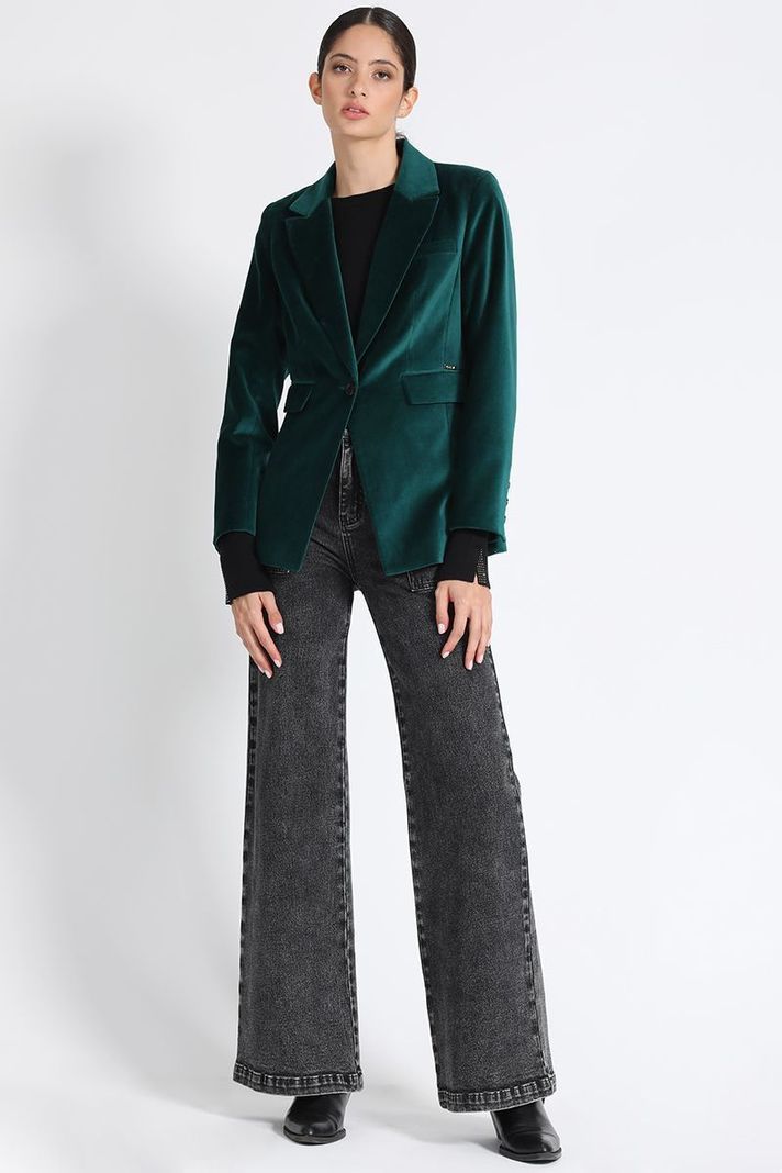 Blazer Entallado Terciopelo Verde Liola-1