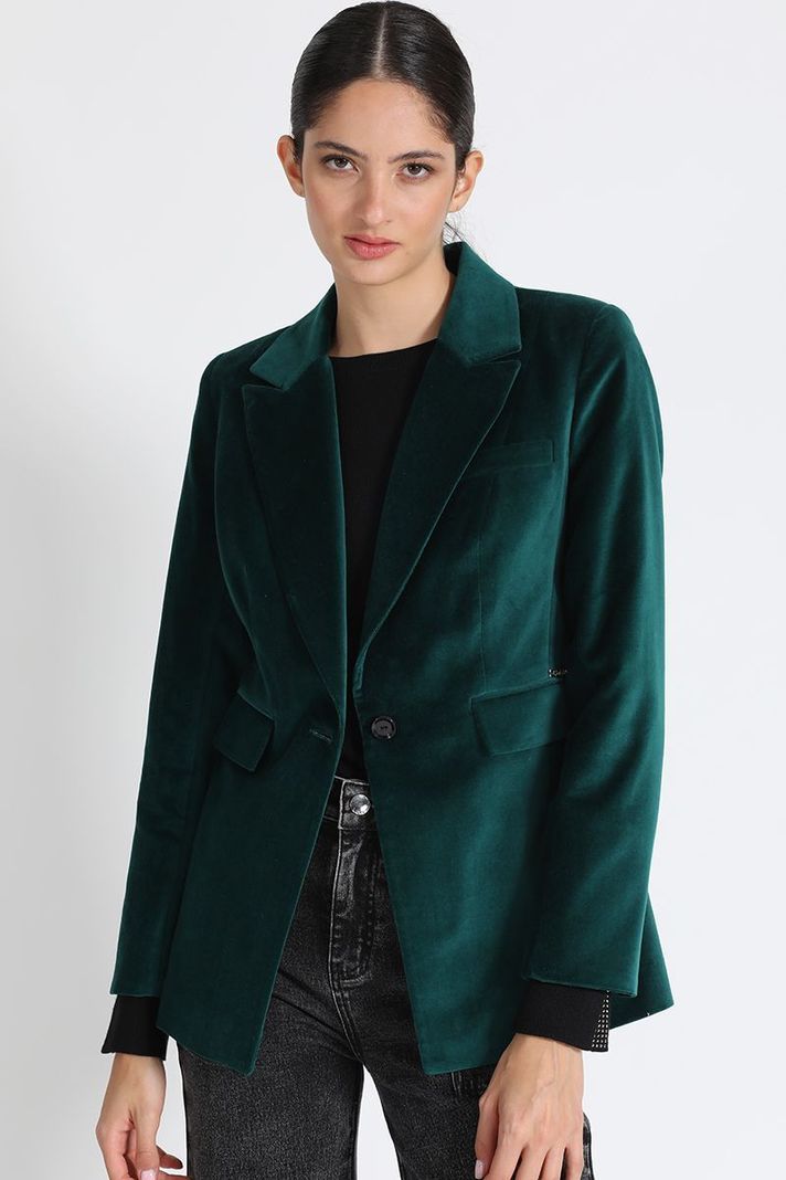 Blazer Entallado Terciopelo Verde Liola-2