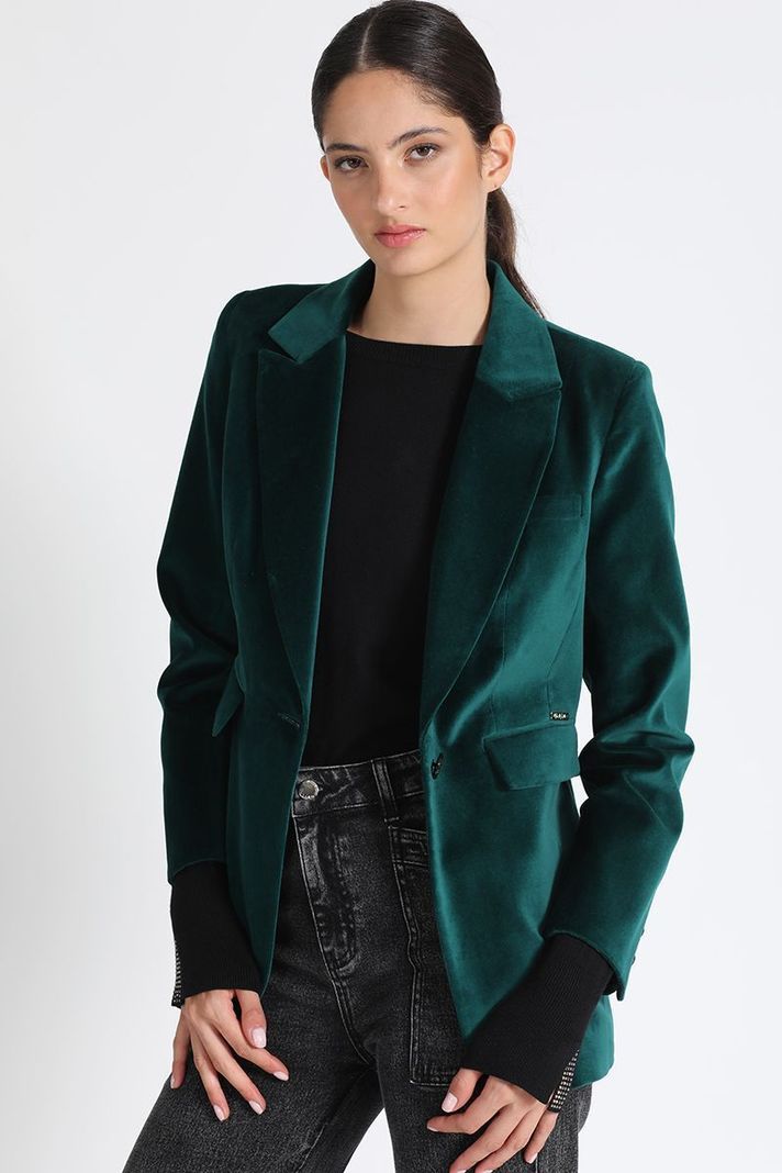 Blazer Entallado Terciopelo Verde Liola-4