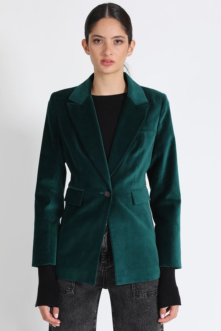 Blazer Entallado Terciopelo Verde Liola-0