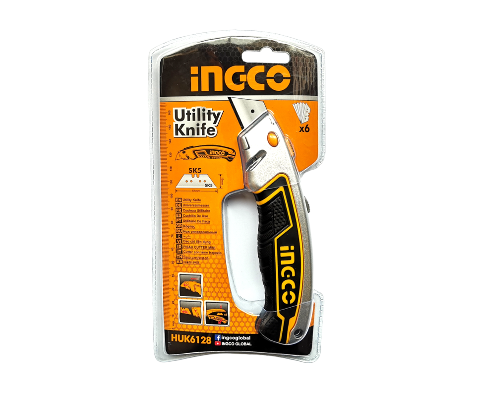 Cuchillo Cartonero Retráctil Ingco + 6 Repuestos Sk5-3