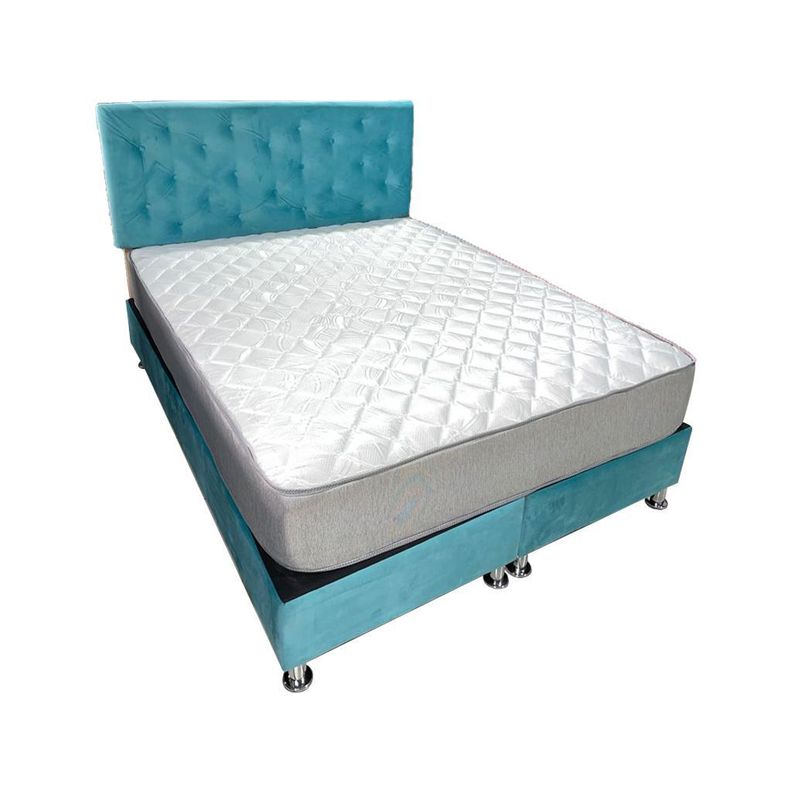 Cama Americana Full BD + Colchon de Resorte + Respaldo  Felpa Calipso Pmetal-0