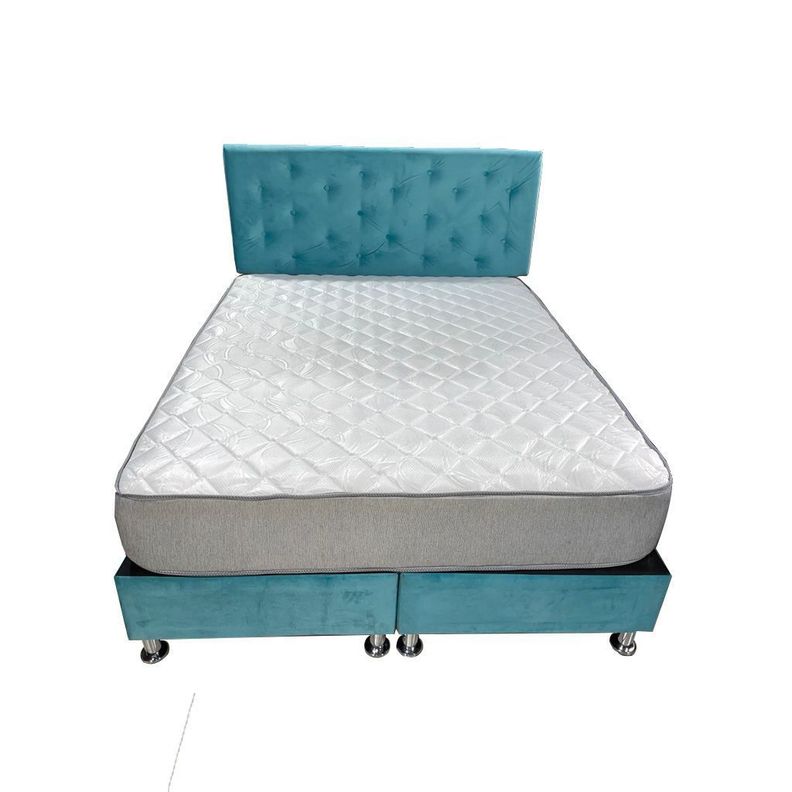 Cama Americana Full BD + Colchon de Resorte + Respaldo  Felpa Calipso Pmetal-1