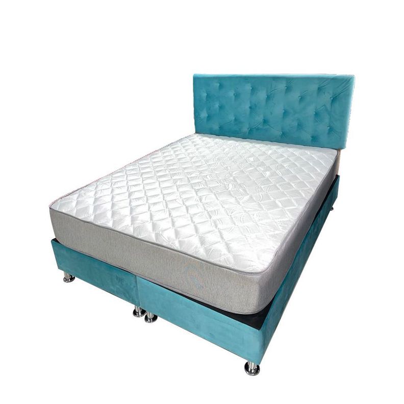 Cama Americana Full BD + Colchon de Resorte + Respaldo  Felpa Calipso Pmetal-2