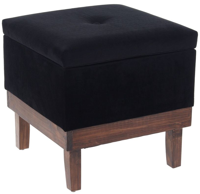 Pouf Baúl Emilia Negro Felpa 45x45x46 cm Máxima Design-0