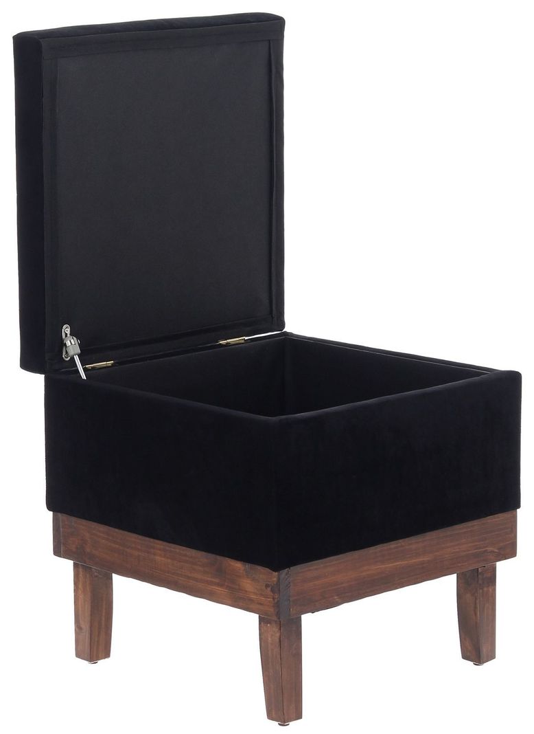 Pouf Baúl Emilia Negro Felpa 45x45x46 cm Máxima Design-1