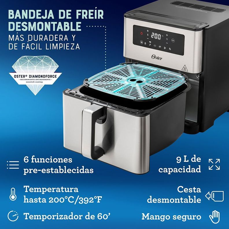 Freidora de aire digital Oster® con capacidad de 9 lt CKSTAF90D-5