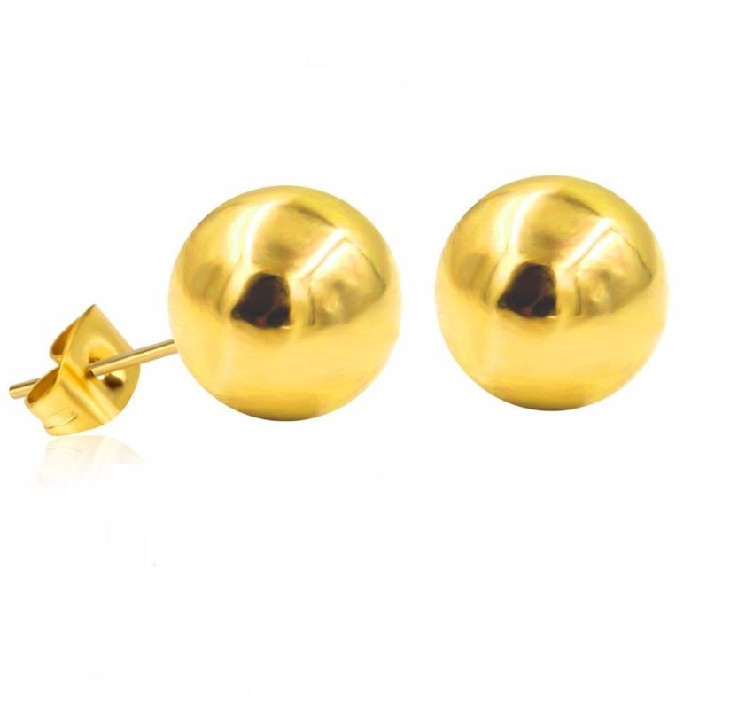 Pendientes esferas hipoalergénicos de 7mm chapados en oro 14kl-0
