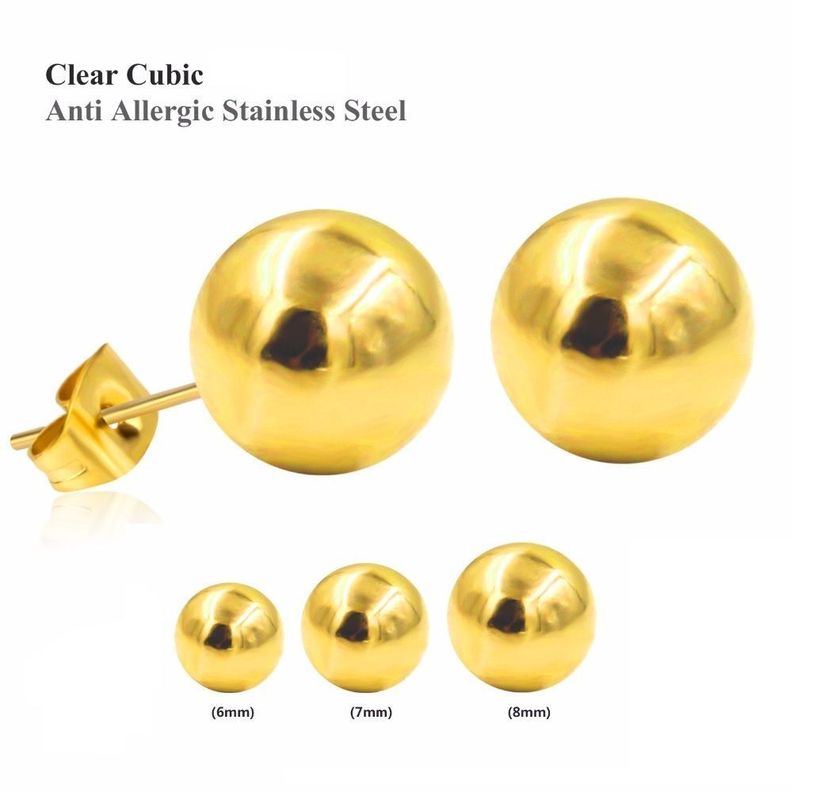 Pendientes esferas hipoalergénicos de 7mm chapados en oro 14kl-2