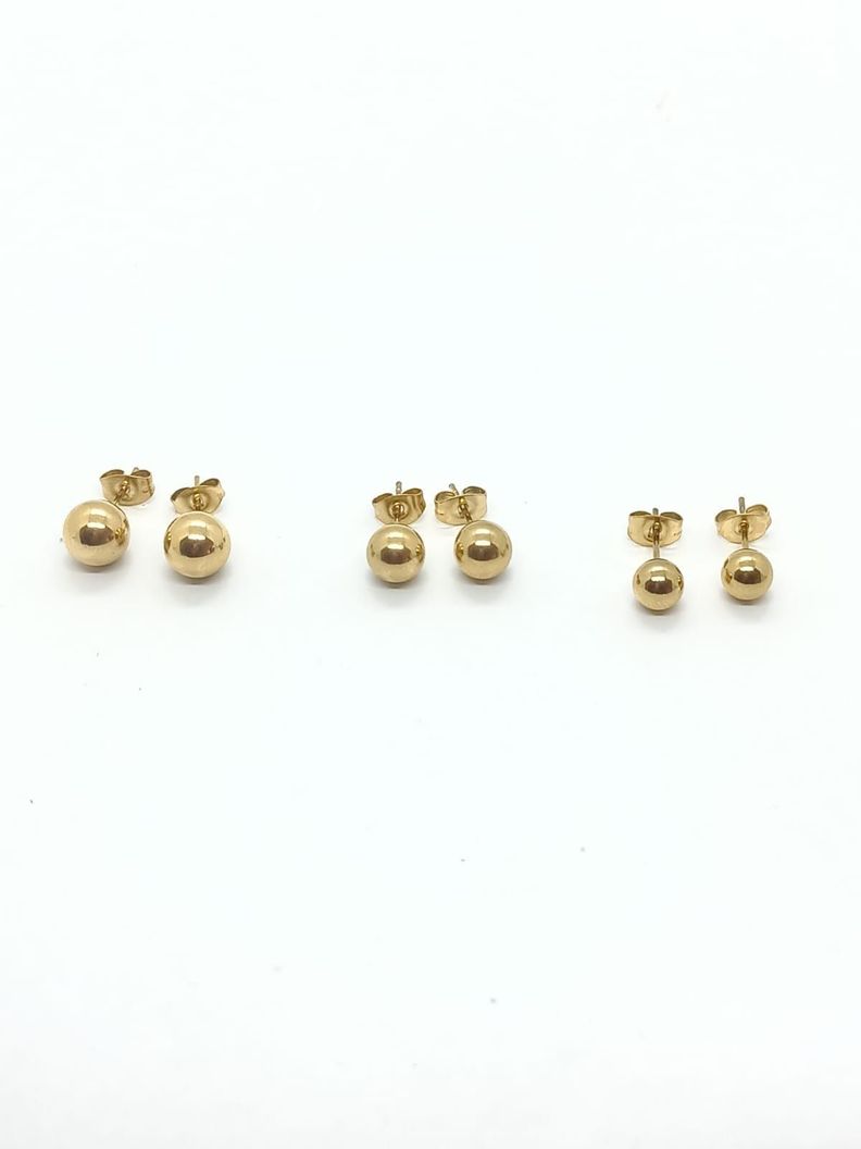 Pendientes esferas hipoalergénicos de 7mm chapados en oro 14kl-4