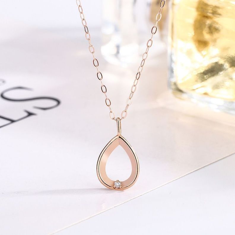 CADENA ESLABONES ORO ROSADO 18K COLGANTE GOTA L DIAMANTE 1P-2