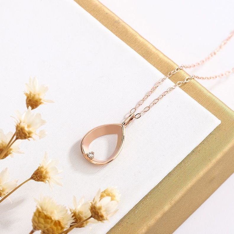 CADENA ESLABONES ORO ROSADO 18K COLGANTE GOTA L DIAMANTE 1P-1