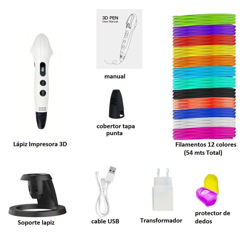 Lapiz impresora 3D SM-03 PLA ABS + 54mts filamentos - Blanco-3