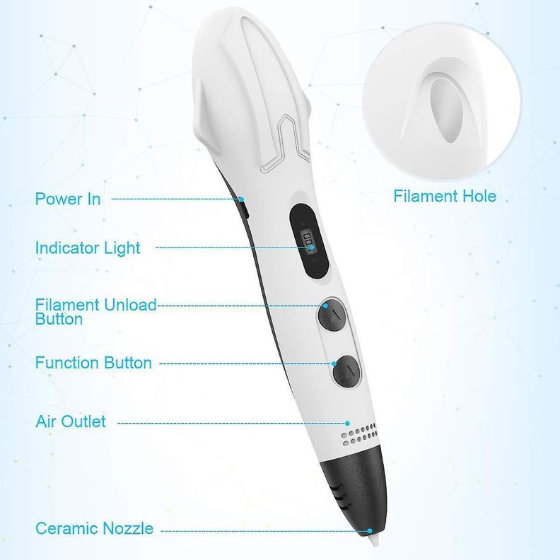 Lapiz impresora 3D SM-03 PLA ABS + 54mts filamentos - Blanco-5