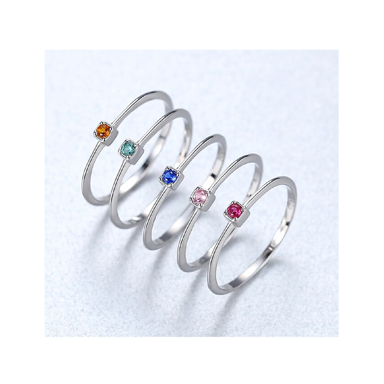Anillo Solitario de Compromiso y Circón Azul Talla 19 en Plata Fina 925-2