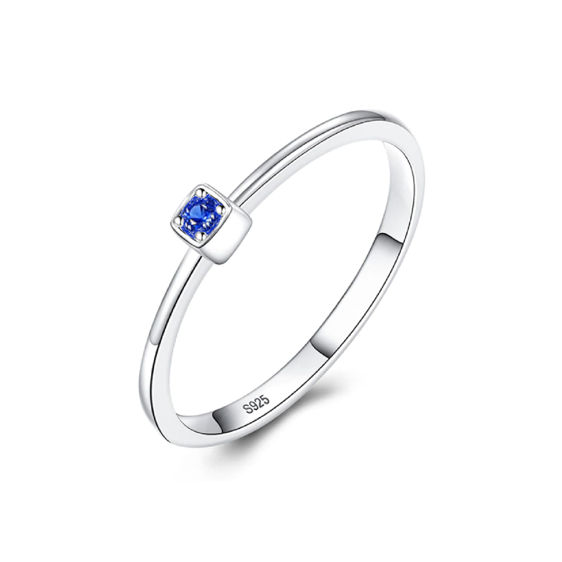 Anillo Solitario de Compromiso y Circón Azul Talla 19 en Plata Fina 925-0