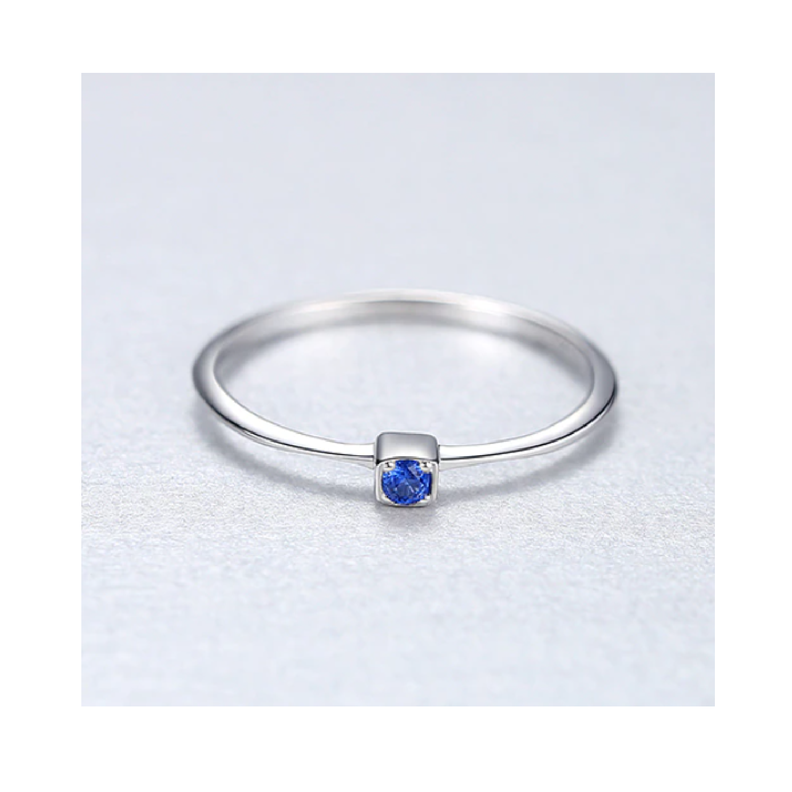 Anillo Solitario de Compromiso y Circón Azul Talla 19 en Plata Fina 925-1
