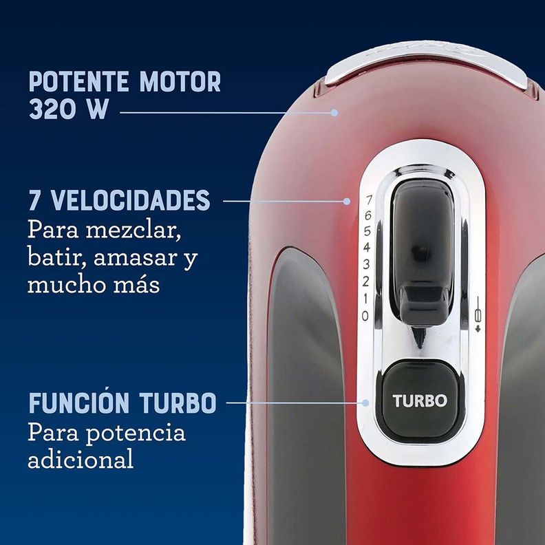 Batidora de mano Oster® 7 velocidades + función turbo FPSTHM360R-2
