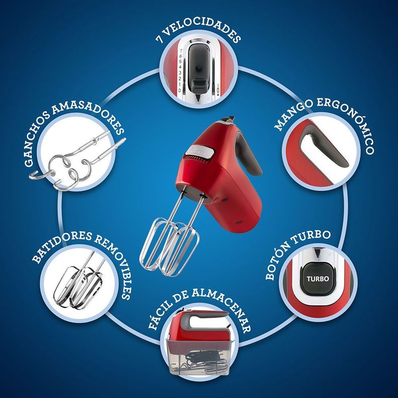 Batidora de mano Oster® 7 velocidades + función turbo FPSTHM360R-6