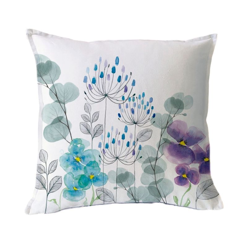 FUNDA COJIN ALGODON JARDIN DE FLORES PENSAMIENTO 45X45 Diseno 1