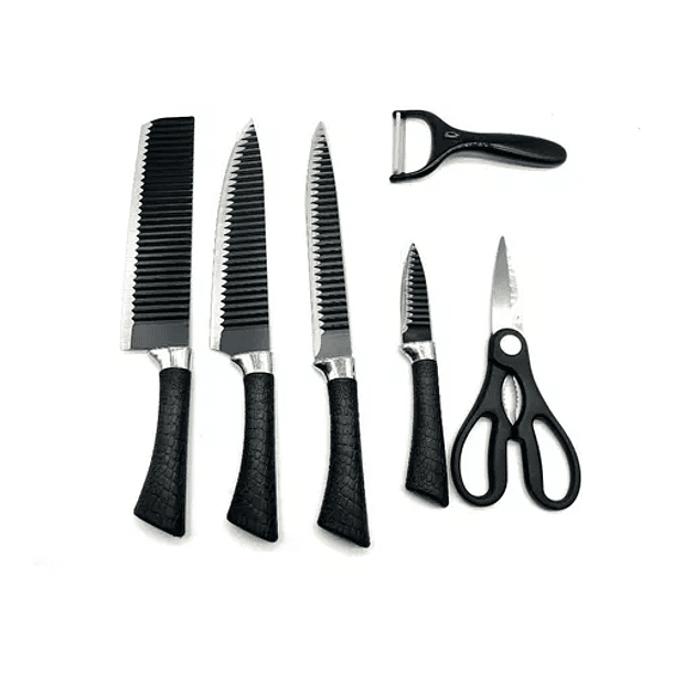 Set De 6 Cuchillos Juego Cuchillos Cocina Tijera Pelador Pro-0
