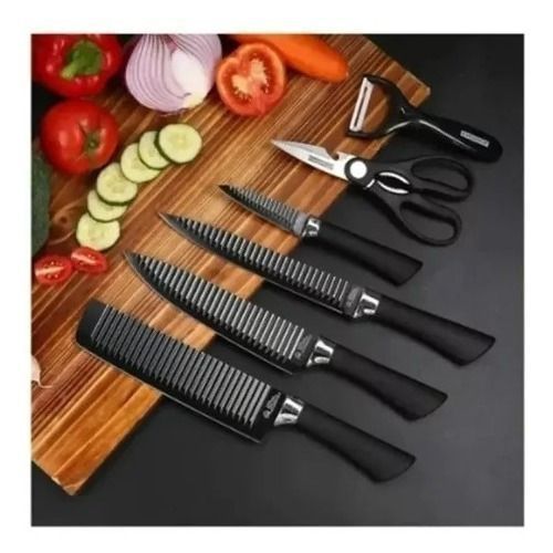 Set De 6 Cuchillos Juego Cuchillos Cocina Tijera Pelador Pro-1