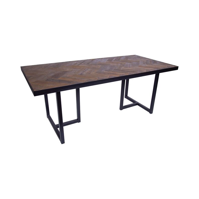 Mesa Comedor Darjan madera olmo y acero color negro.-0