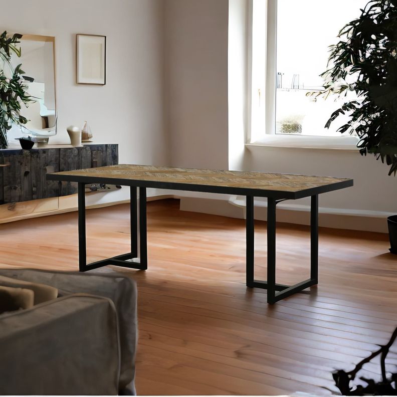Mesa Comedor Darjan madera olmo y acero color negro.-1