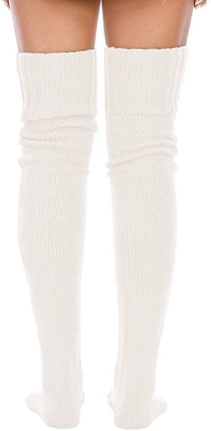 Calcetas Invierno tejidas encima de Rodilla BLANCO-2