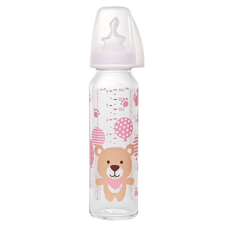Mamadera vidrio Silicona Oso Rosa 250 ml anatómica ortodóntica anticólicos-0