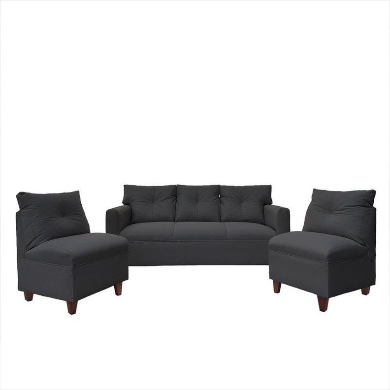 Juego Living Mateo Chenille Grafito Pata Madera 3C.1C.1C-0