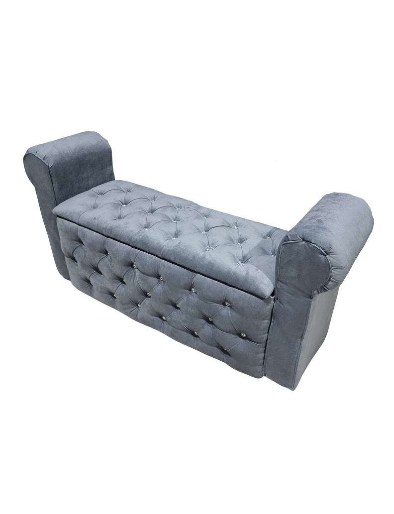 BANQUETA BAUL CON BRAZOS FELPA GRIS BOTON DIAMANTE -2