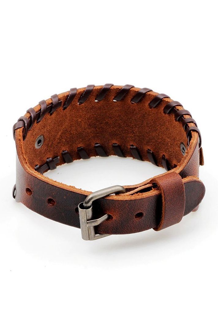 Pulsera cuero ajustable. Modelo Vegvisir Vikingo Café-1