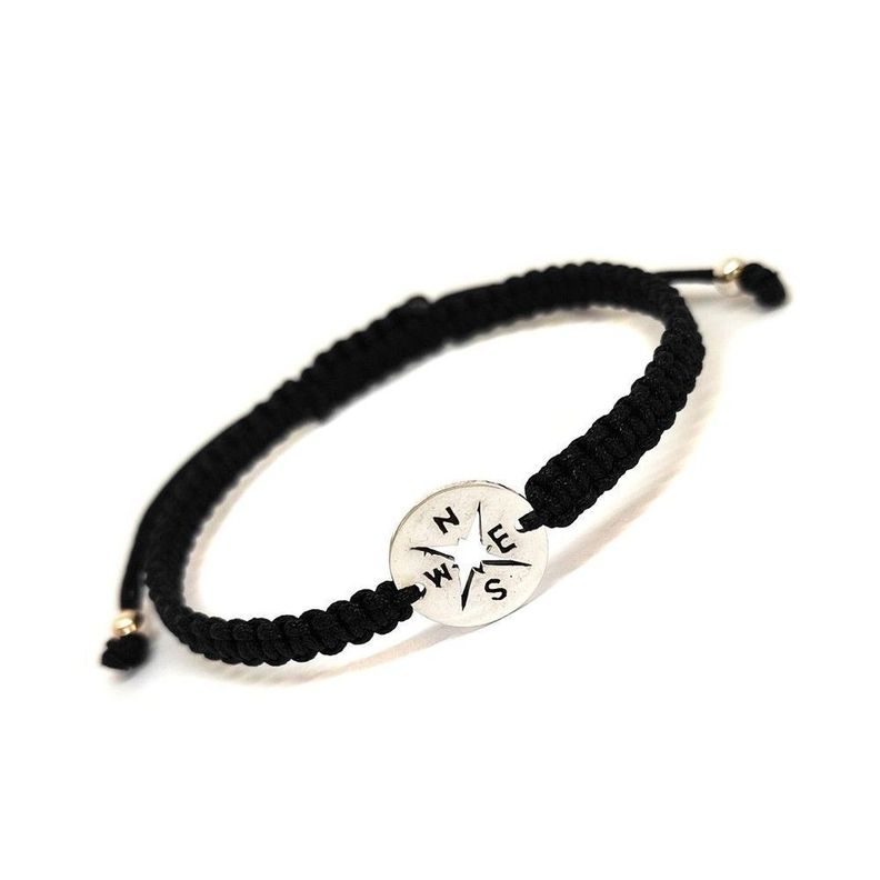 Pulsera Rosa De Los Vientos Plata Fina 925 Ajustable-0