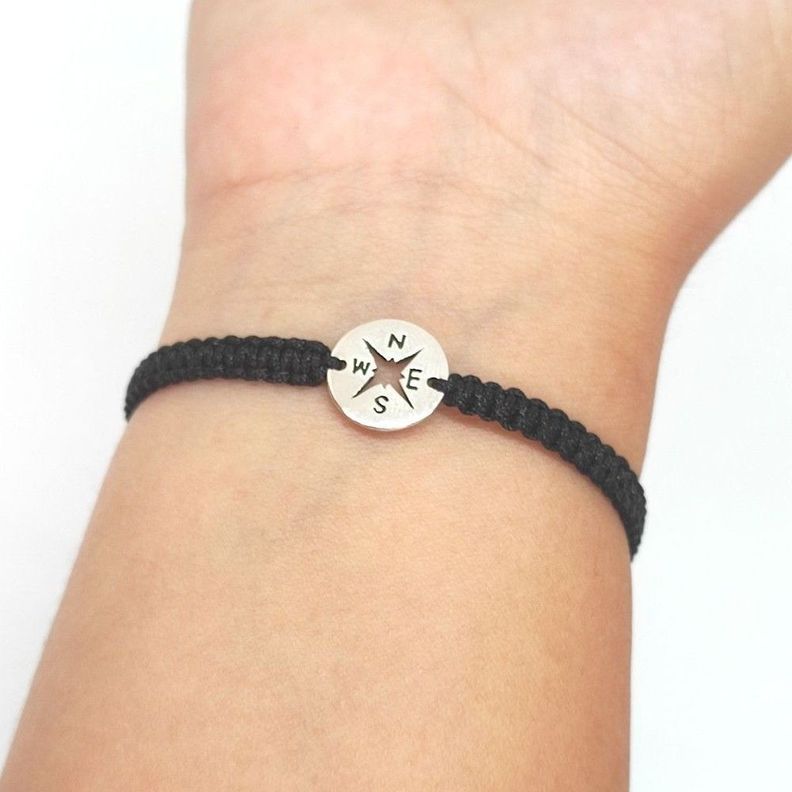 Pulsera Rosa De Los Vientos Plata Fina 925 Ajustable-1