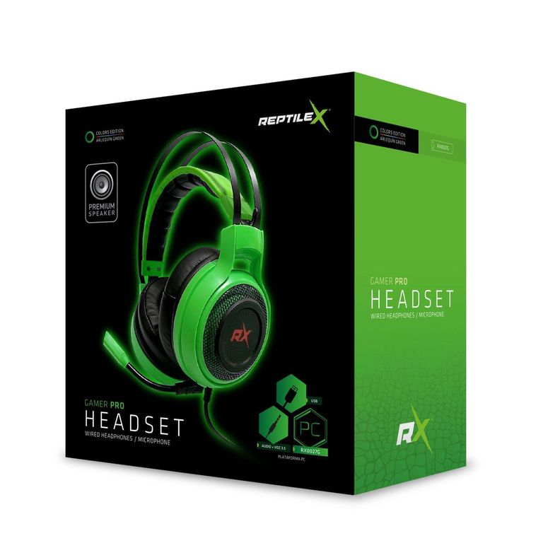 Audifonos Gamer PS4 PS5 XBOX PC USB Plug 3.5mm Verde Reptilex-2