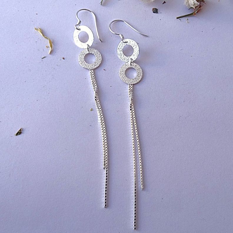 Aros Largos Con Circulos De Plata 925 - MABELITA-2