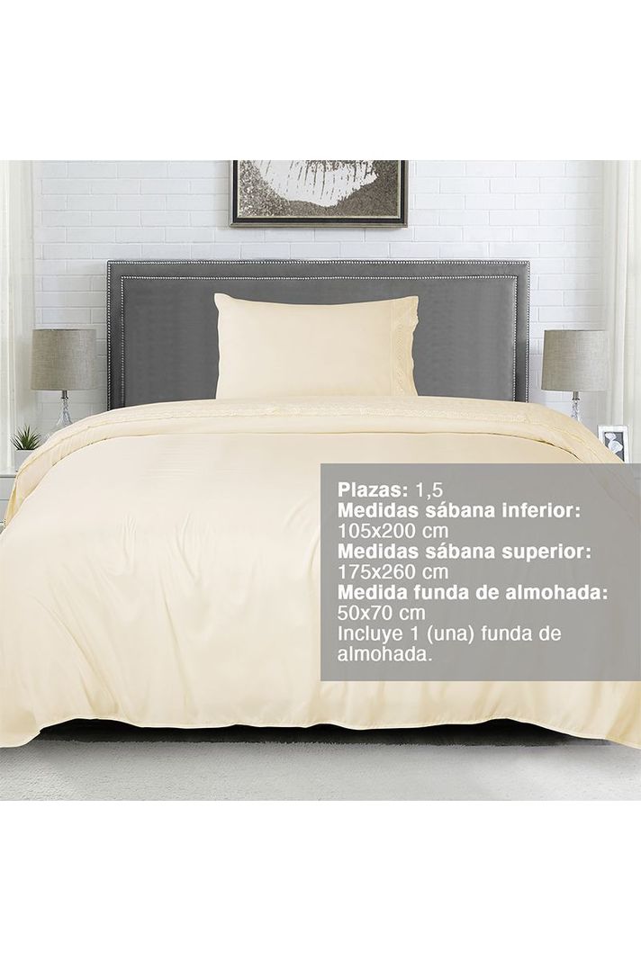 Sábana Broderie 1,5 Plazas Crema-1