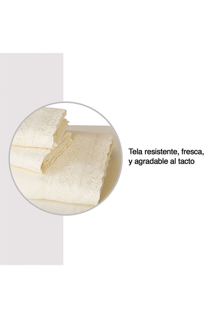 Sábana Broderie 1,5 Plazas Crema-3