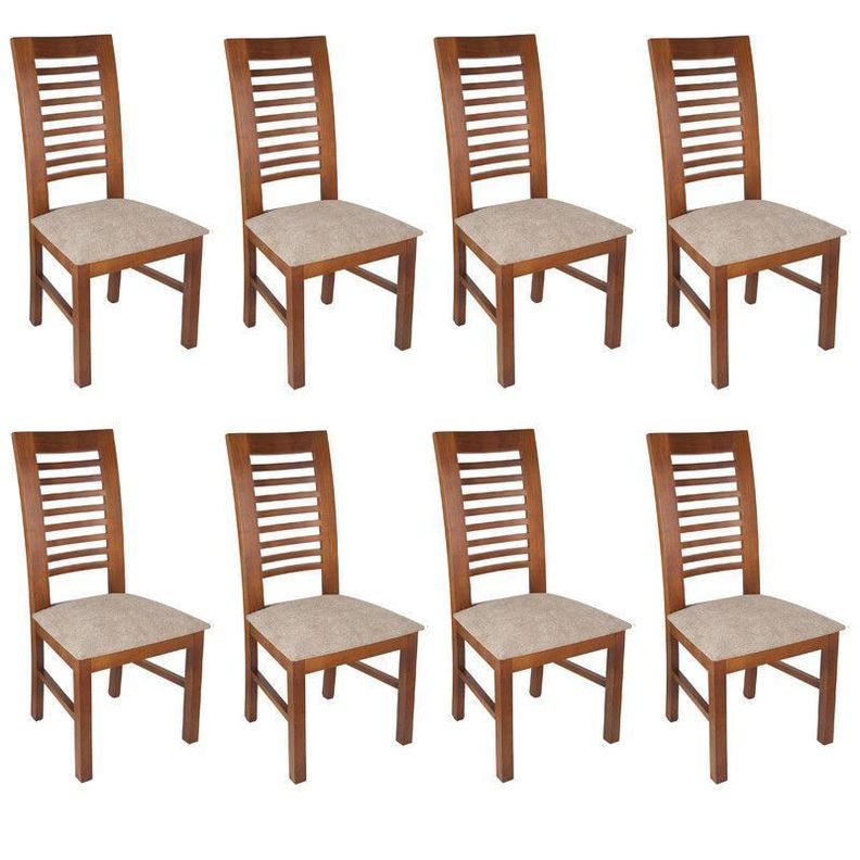 JUEGO DE COMEDOR LUCIANA RECTANGULAR 8 SILLAS MADERA COLOR MIEL TAPIZ CAFÉ JASPEADO-2