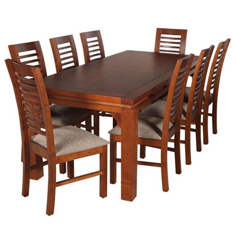 JUEGO DE COMEDOR LUCIANA RECTANGULAR 8 SILLAS MADERA COLOR MIEL TAPIZ CAFÉ JASPEADO-0