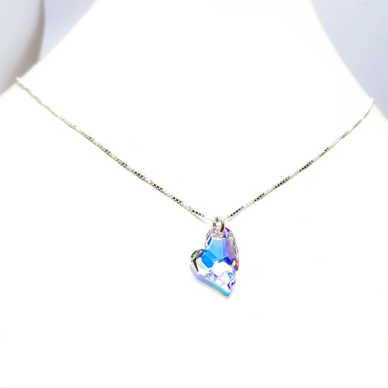 Collar Corazón Cristal Austriaco Aurore Boreale 45cm Plata Fina 925-1