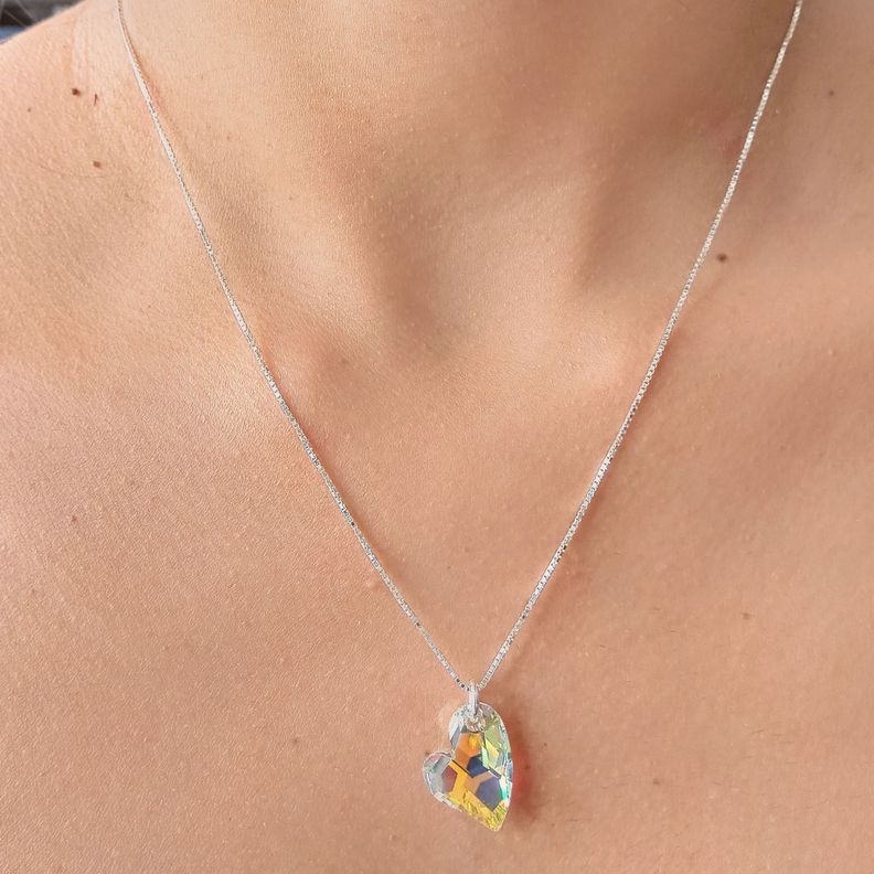 Collar Corazón Cristal Austriaco Aurore Boreale 45cm Plata Fina 925-2