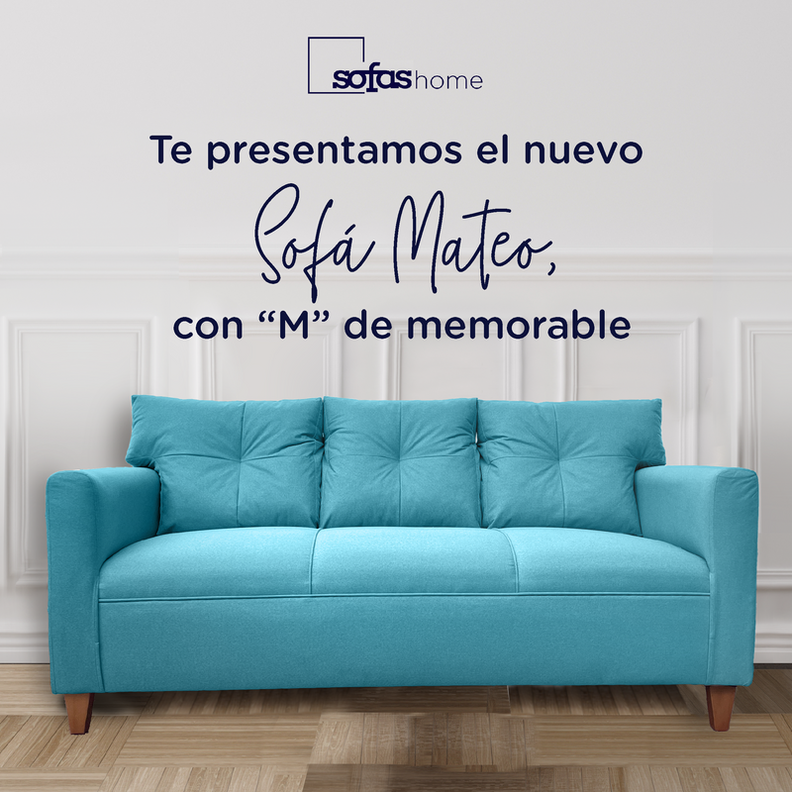 Sofá Mateo Chenille Turquesa Pata Madera 3C-1