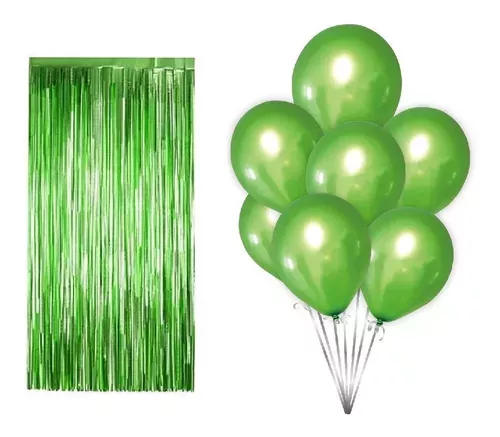 Pack Globos Cumpleaños Globos Cumpleaños + Cortina Metalica Verde oscuro 100942 y 101065-1