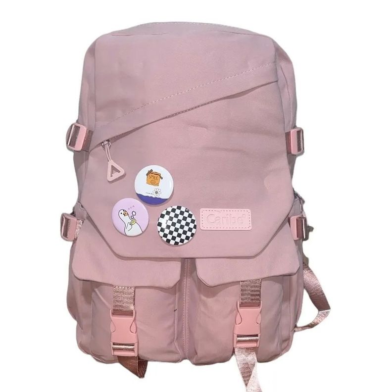 Mochila Bolso Escolar Juvenil Impermeable Gran Capacidad Rosada-0