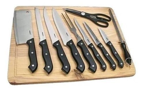 Set Kit Parrillero Tabla Cuchillos 11 Piezas Asado Parrilla-0