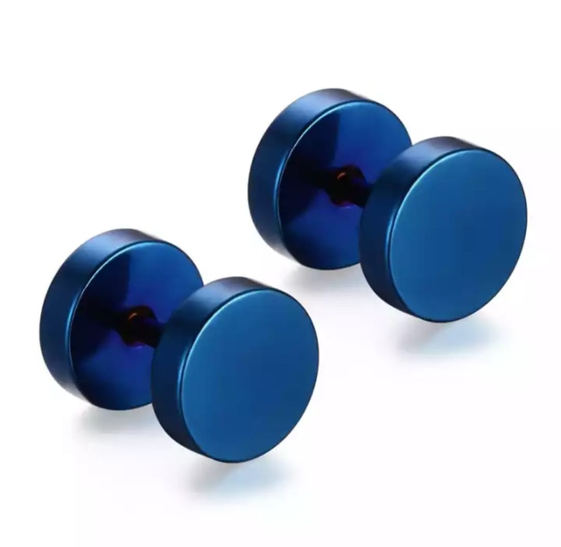 Aros Aretes Punk Rock Acero Moda 6mm Juvenil Azul Barbell-0