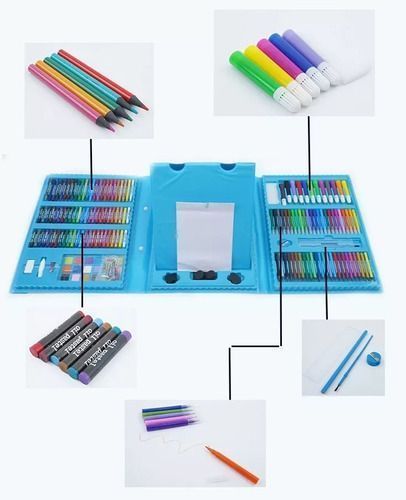 208 Piezas De Arte Para Niños Kit Set De Dibujo Celeste-1